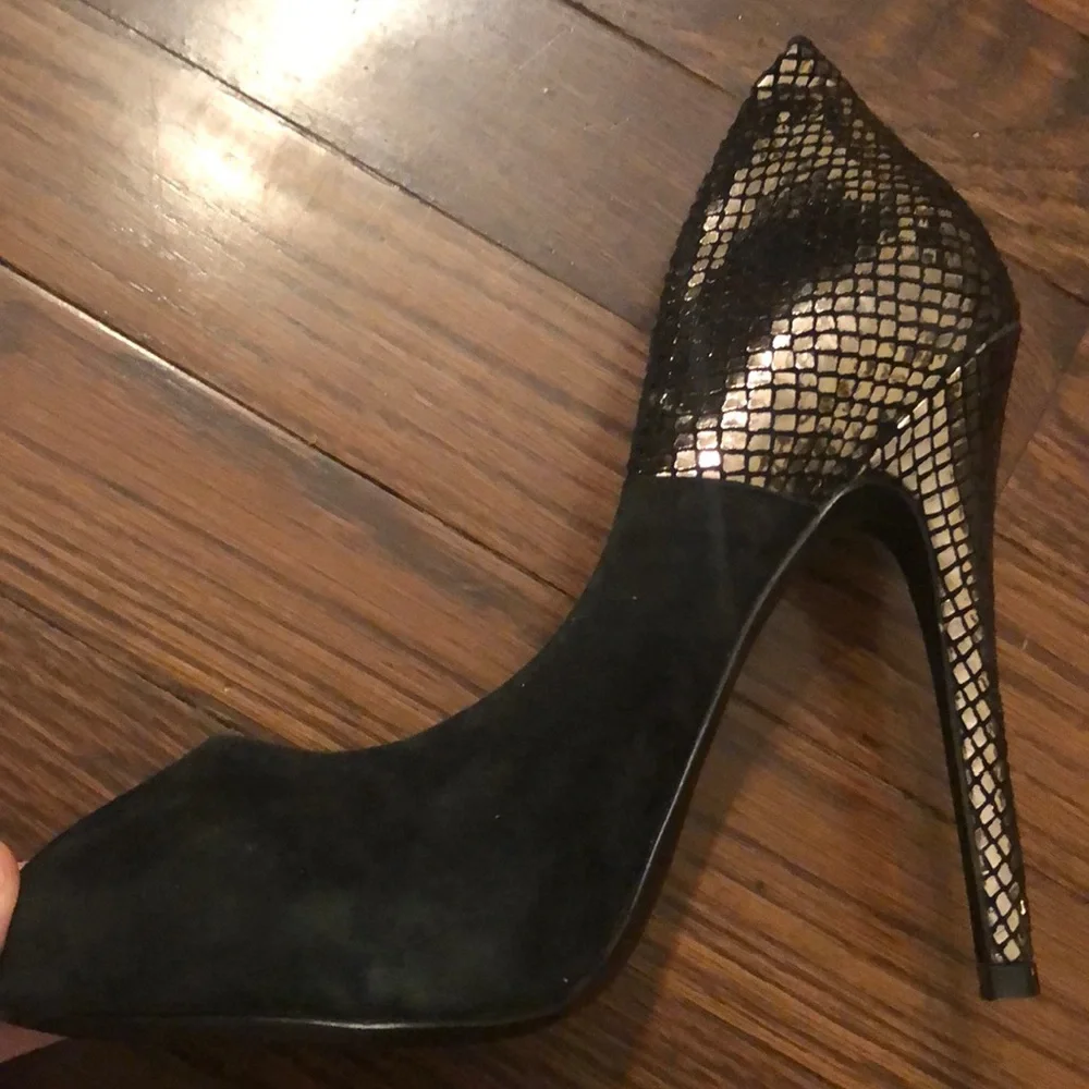 ALDO Gold and black suede high-heel shoes